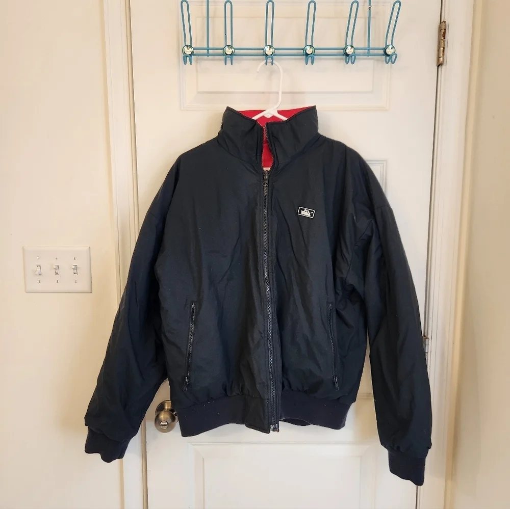 Vtg WOOLRICH Mens Size L Black Nylon Bomber Jacket‎ Reversible Varsity K/PP